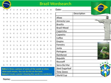 Brazil Wordsearch Country Geography Starter Activity Homework Cover