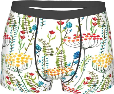 Men S Boxer Briefs Hand Drawn Doodle Style Flowers Blossoms In