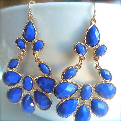 Sapphire Royal Blue Teardrop Jewel Chandelier Dangle Earrings