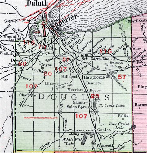 Douglas County Wisconsin Map 1912 Superior Solon Springs Lake