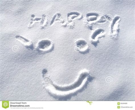 Drawing Happy Smiley Face On Snow In The Winter Time Background Symbol