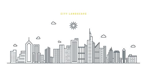 Cityscape Modern Flat Line Landscape Vector City Landscape Line Art