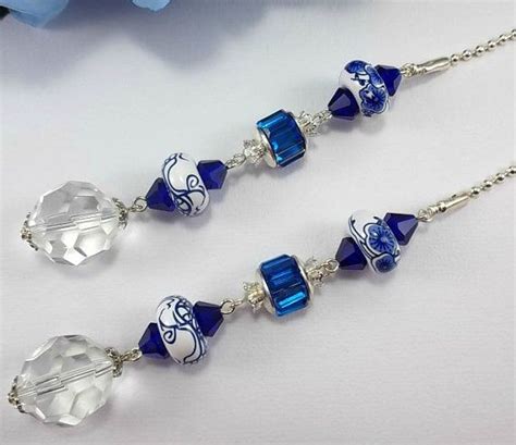 Set Of Two Blue Crystal Fan Pulls Or Light By Bychristinemarie Crystal