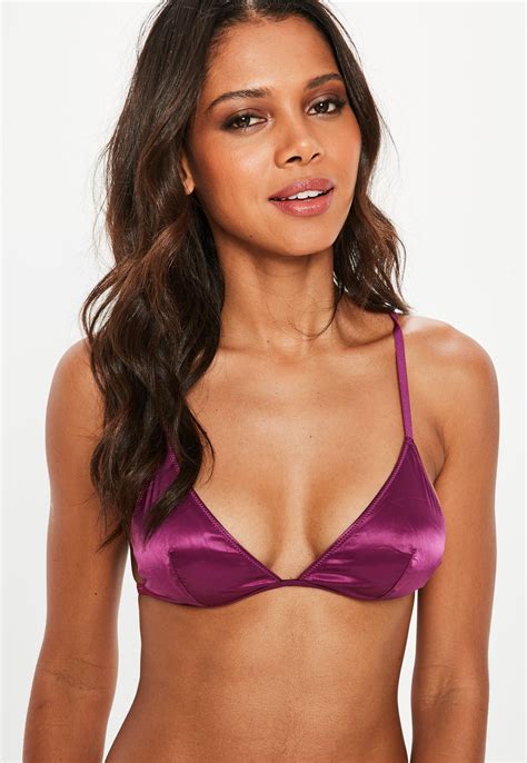 Missguided Pink Soft Satin Triangle Bra In Pink Lyst