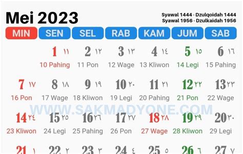 Kalender Jawa Mei 2023 Lengkap Dengan Weton