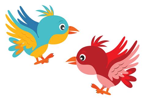 Vector Illustration Of Two Different Colored Flying Birds Cartoon Bird