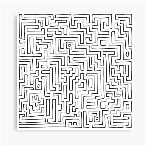 Black Line Maze Pattern Geometric Canvas Print For Sale By