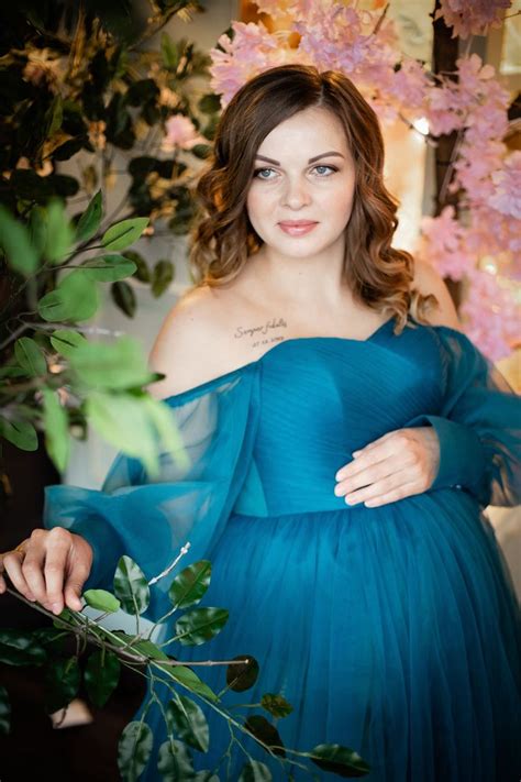 Pregnancy Gown For Photoshoot Petrol Tulle Maternity Dress Teal