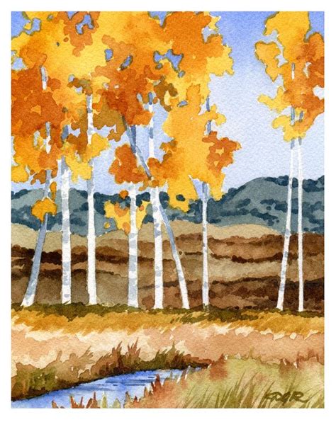 Aspen Trees Art Print Watercolor Painting Signed By Artist Dj
