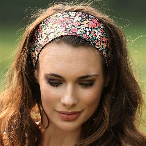 Wide Headband Floral Print On Black Wide Headband Floral Headbands