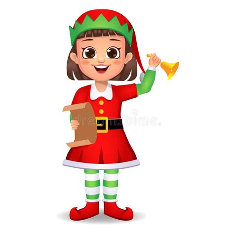 Girl Kid In Elf Dress With Letter And Ringing Bell Stock Illustration