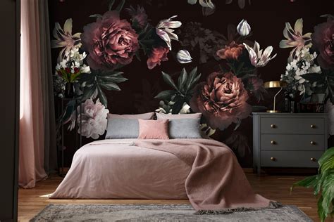 Realistic Dark Peony Floral Bouquet Wallpaper Mural Wallpaper Wallmur