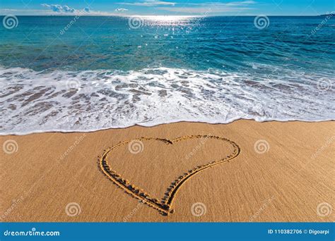 Drawing Heart On The Sand In The Beach Stock Photo Image Of Sand