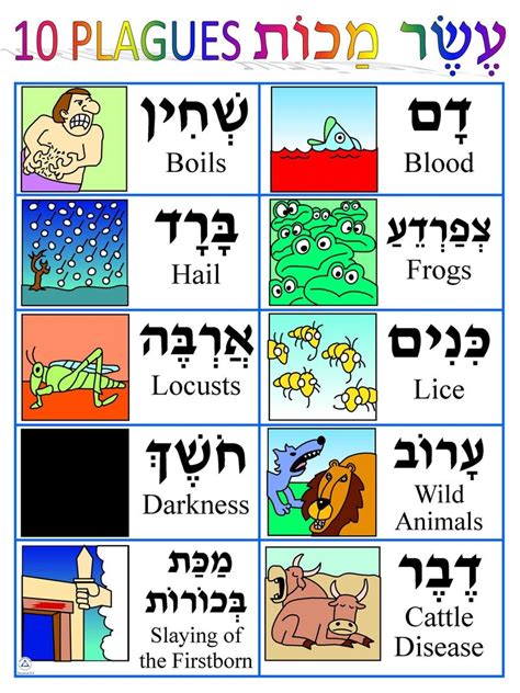 Ten Plagues Poster Hebrew Language Words Hebrew Lessons