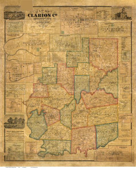 Clarion County Pennsylvania 1865 Color Old Map Reprint Old Maps