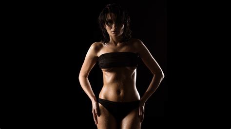 Wallpaper Underboob Wet Body Bikini Black Background Dark Hair