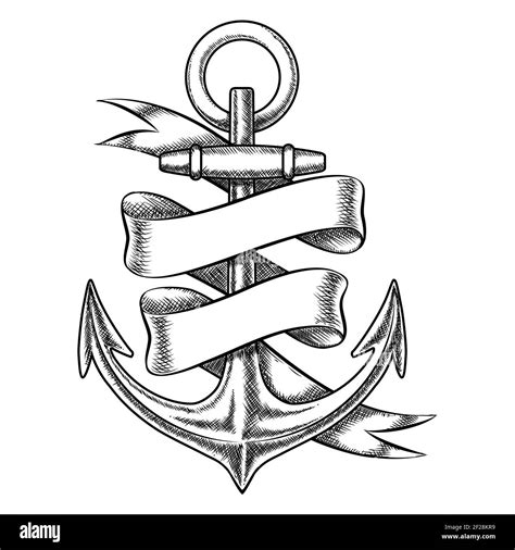 Vector Hand Drawn Anchor Sketch With Blank Ribbon Nautical Isolated
