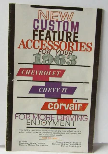 1963 Chevy Corvair Brochure Vintage Original Custom Features