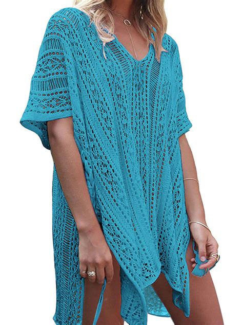 himone women hollow out beach swimsuit cover ups tassel v neck loose knitted bikini bathing