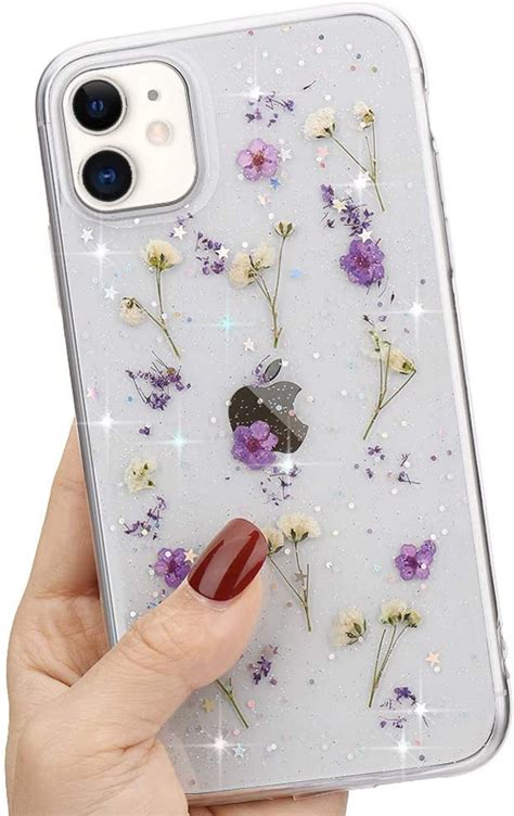 l fadnut dried flower phone case for iphone 12 glitter sparkly star case girls