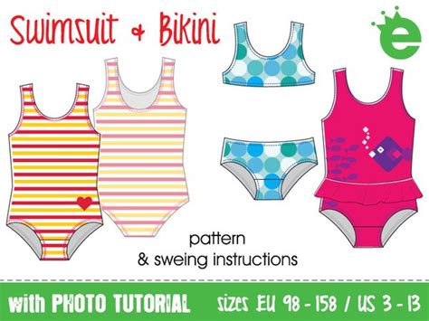 Swimsuit And Bikini • Eu Girls Sizes 98 158 • E Book Pdf Sewing Pattern