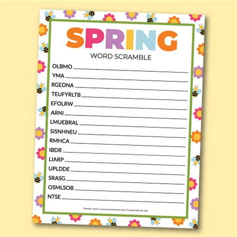 Printable Spring Word Scramble