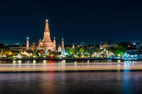 Wat Arun In Night With Super Full Moon Stock Image Image