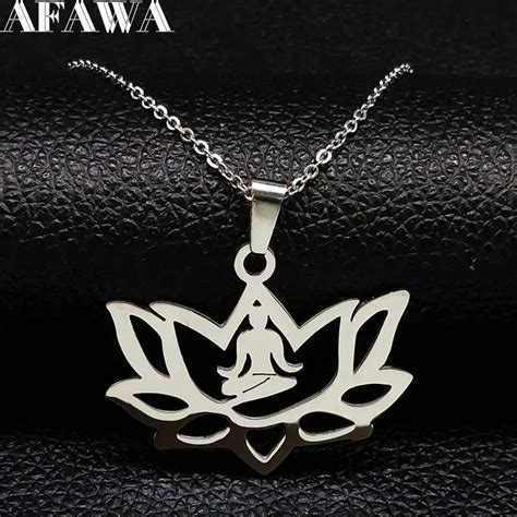 2019 Yoga Lotus Stainless Steel Necklace For Women Religion Silver