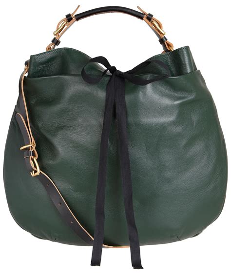 Marni Dark Green Leather Bag In Green Lyst