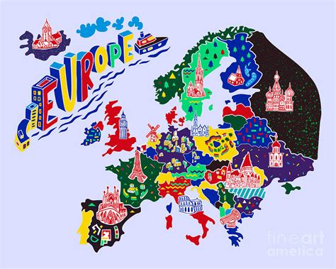 Cartoon Map Of Europe Travels Digital Art By Daria I Pixels Merch