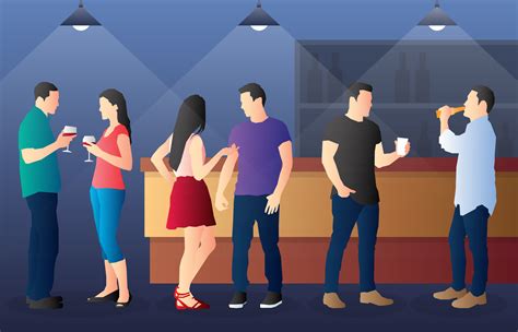 Cutout Illustration Of People Drinking In A Busy Bar In Night 206729