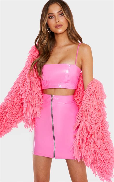 Hot Pink Vinyl Contrast Mini Skirt Skirts Prettylittlething