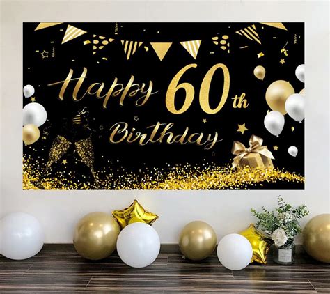 60th Birthday Decoration Party Banner Happy Birthday Backdrop Poster