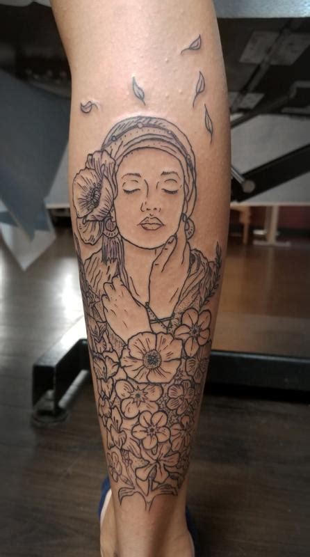 Woman With Flowers Tattoo On Calf By Ben Licata Tattoonow