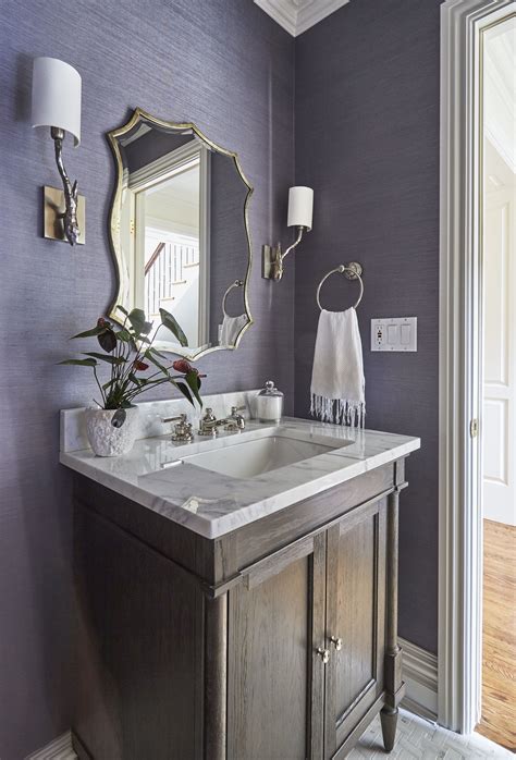 Glencoe Powder Room Branch Sconces And Grasscloth Wallpaper Marble