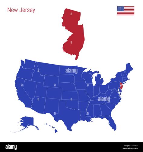 The State Of New Jersey Is Highlighted In Red Blue Map Of The United