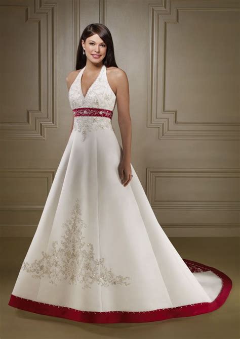 2015 Red And White Wedding Dresses With Beaded Embroidery Customer Made