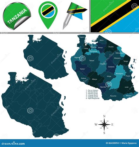 Karte Von Tansania Mit Genannter Regions Vektor Abbildung