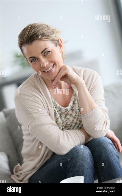 Portrait Of Attractive Middle Aged Woman Stock Photo Alamy