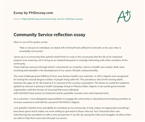Community Service Reflection Essay Reflective Example 300 Words