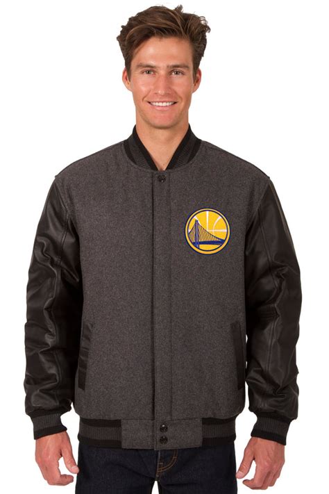 Golden State Warriors Wool And Leather Reversible Jacket W Embroidered