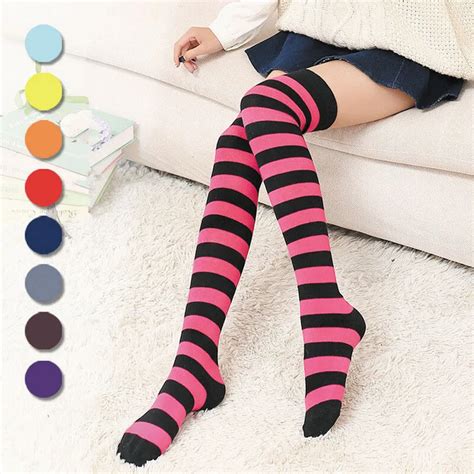 A Daily Low Price Store Women Girl Sheer Striped Thigh High Stockings Plus Size Over The Knee