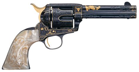 Engraved Gold Inlaid 1st Gen Colt Single Action Army Revolver Rock