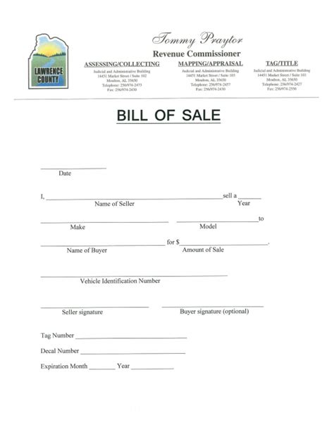 Free Printable Bill Of Sale For Vehicle In Alabama