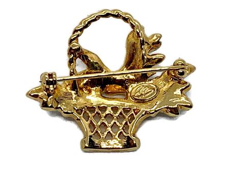 Vintage Flower Basket Brooch Signed Pin Flower Rhinestones Etsy