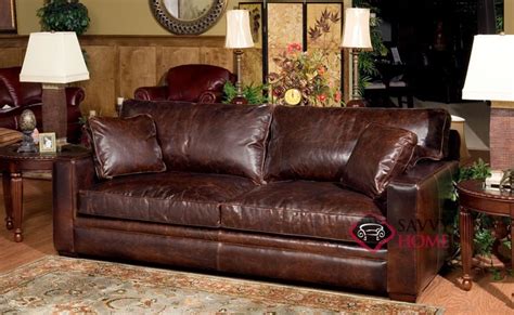 Exposed feet with faux wood finish. Houston Leather Sleeper Sofas Queen by Savvy is Fully ...