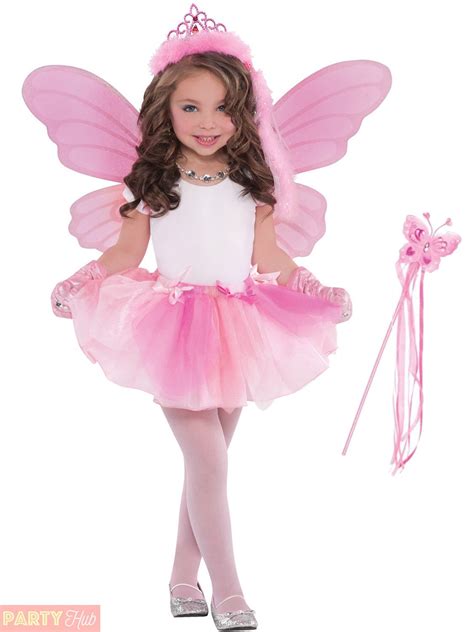 Girls Pink Fairy Costume Childs Fairytale Magic Fancy Dress Outfit