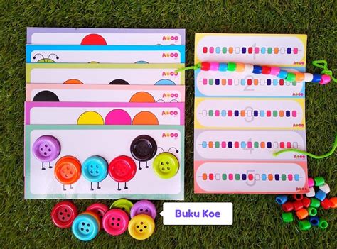 Mainan Paket Montessori Printable Kancing Jumbo Dan Manik Manik