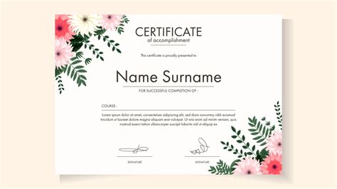 Floral Certificate Template Delicate Romantic Flowers For Workshop