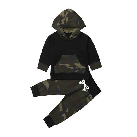 Fashion Newborn Baby Boy Camouflage Clothes Long Sleeve Hooded Tops